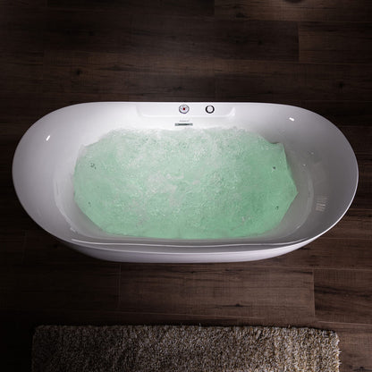 WOODBRIDGE 72" x 35-3/8" Whirlpool Water Jetted and Air Bubble Freestanding Heated Soaking Combination Bathtub with LED control panel, BJ400