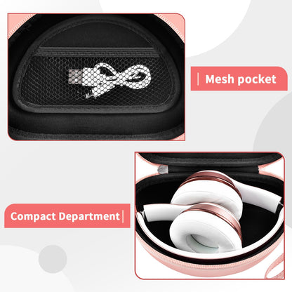 COMECASE Hard Headphone Case for Beats Solo 4, Studio Pro, Solo 3, Solo 2 (CASE ONLY) - Upgraded Crush-Proof EVA Protection for Travel, Fits Foldable Headphones with Mesh Pocket, Rose Gold