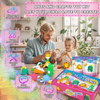 ifergoo Air Dry Clay for Kids - Animal Modeling Clay Kit, 6 Animal Designs with Sculpting Tools & Tutorials, Ultra Light & Soft, Arts & Crafts DIY Creative Toys, Gifts for Age 3-12 Girls & Boys