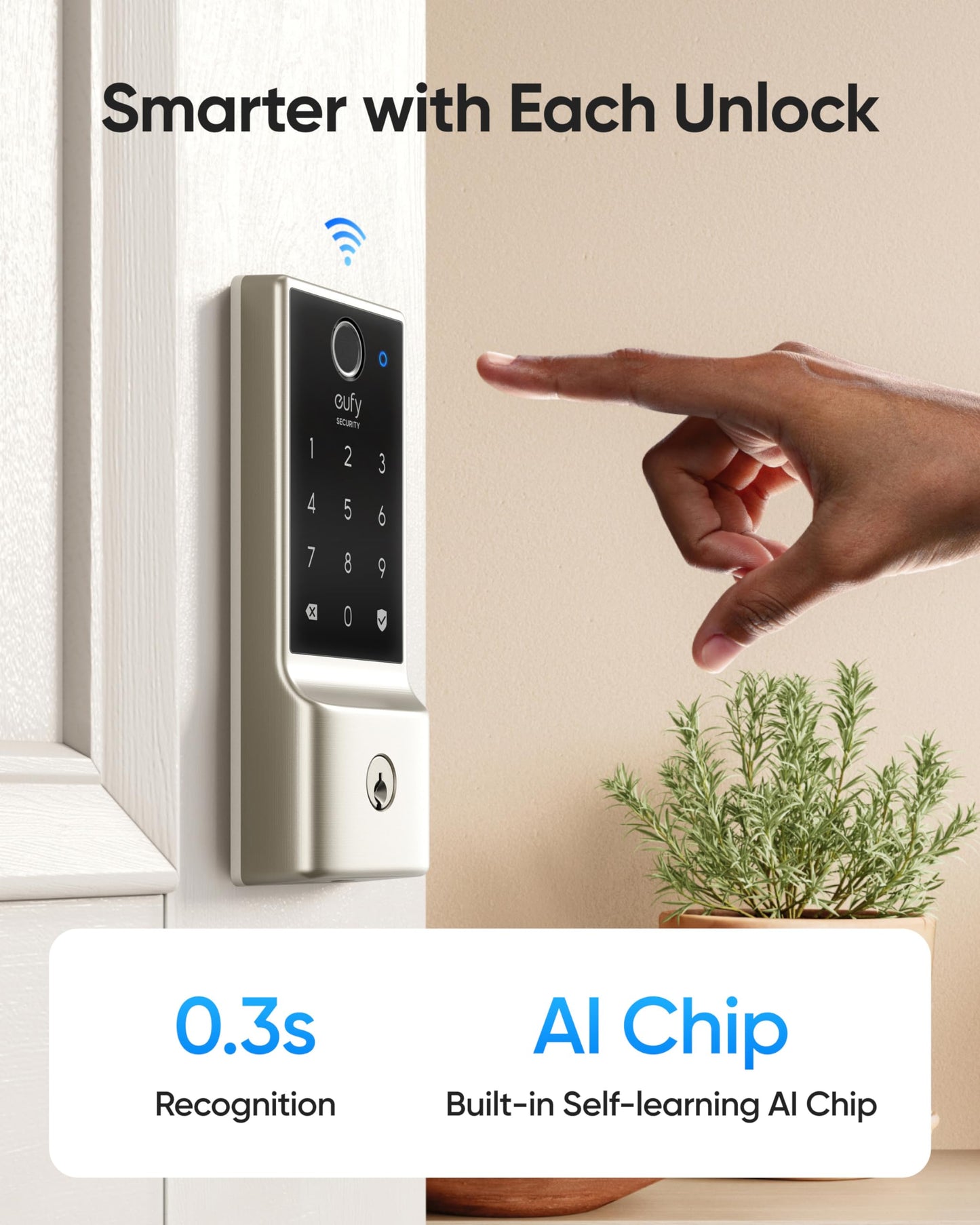 eufy Security Smart Lock C220 with Door Lever, Fingerprint Keyless Entry Door Lock, Built-in Wi-Fi, App Remote Control, Front Door Deadbolt, 8 Months Battery, Reliable Power, IP53 Waterproof