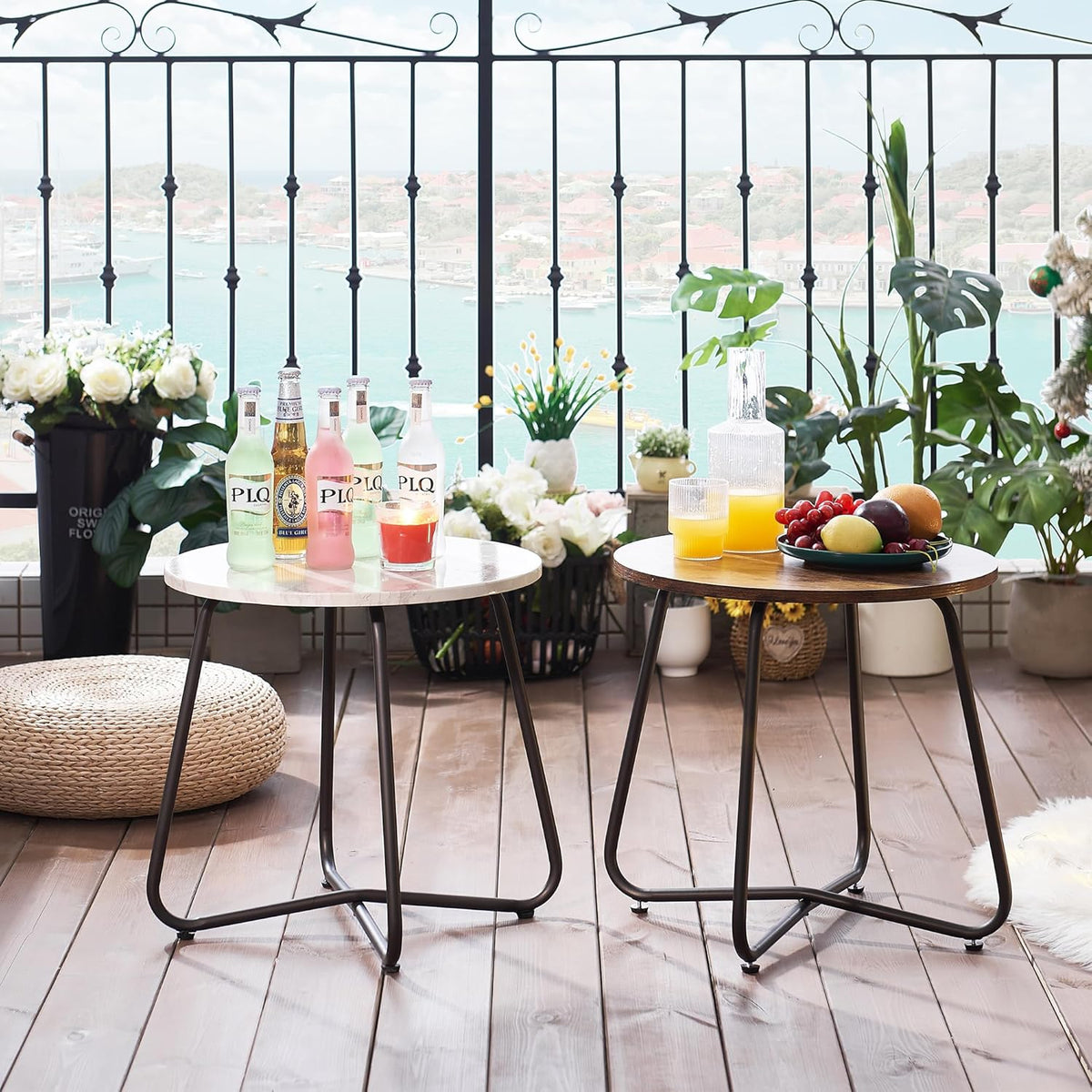 VECELO Small Round Metal Side Snack Table for Outdoor & Indoor Use - Anti-Rust Design