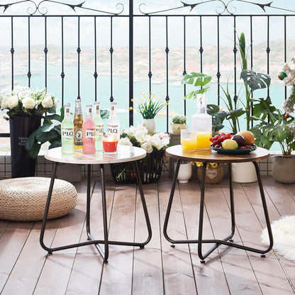 VECELO Small Round Metal Side Snack Table for Outdoor & Indoor Use - Anti-Rust Design