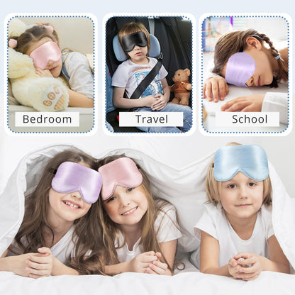 Kids Sleep Mask Eye Cover, 100% Real Natural Pure Silk Eye Mask with Adjustable Strap, Blindfold Kids Eye Mask for Sleeping, Eye Shade for Boys Girls and Adult, Pressure-Free Comfort (Black)