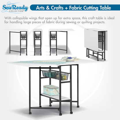 Studio Designs Sew Ready Fabric Cutting Standing Table with Craft Organizers - 58.75" W x 36.5" D x 30" H - Charcoal / White