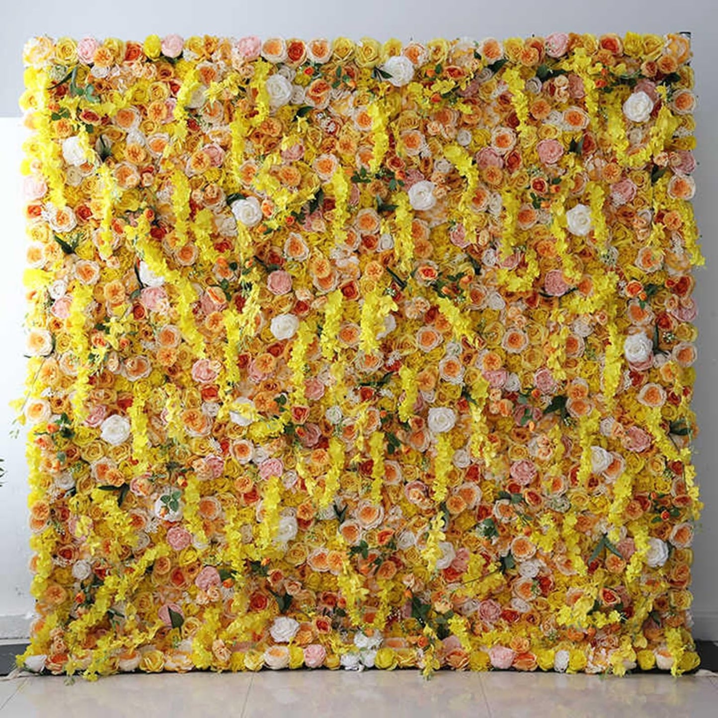 JIIPOREGJ Handmade Yellow Flower Roses Wall Large Artificial Flower Wall Backdrop Panels,Rose Wedding Backdrop 3D Floral Wall Fabric Flower Wall for Party Baby Shower Br,One Color,2m*2m/6.56 * 6.56FT