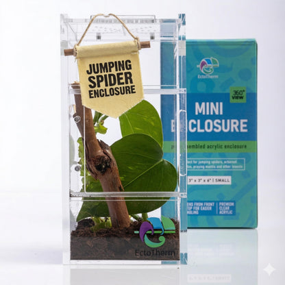 EctoTherm Jumping Spider Enclosure - Complete Acrylic Terrarium Habitat for Spiders, Tarantulas, Praying Mantis - Small Spider House with Front Opening Door - Bug Enclosure for Arboreal Species