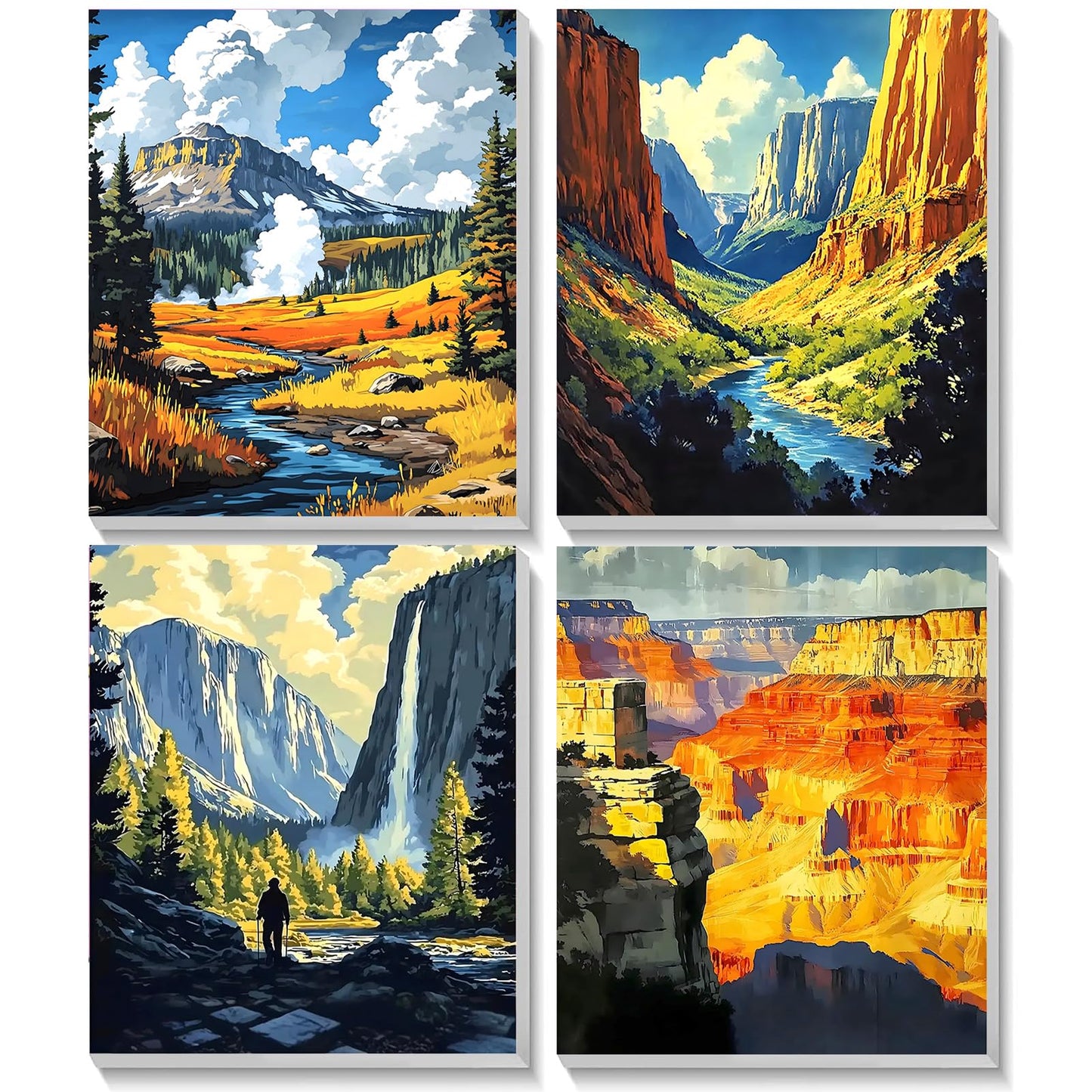 TOSTOG Majestic National Parks 4 Pack Framed Canvas Paint by Numbers Art Kit for Adults and Kids, Beginner Acrylic Oil Painting Supplies with Wooden Frame for Home Wall Decor 20 * 25 cm/8 * 10 in