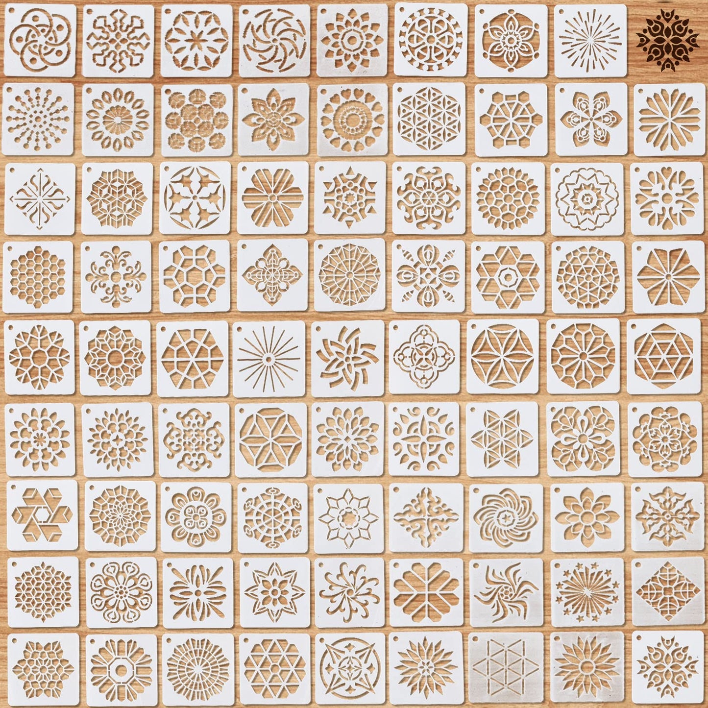 80 Pieces Mandala Stencils for Painting 3 x 3 Inch Mandala Painting Craft Stencils Reusable Templates for Wood Rocks Furniture Wall Floor DIY Art Projects Fabric Tile