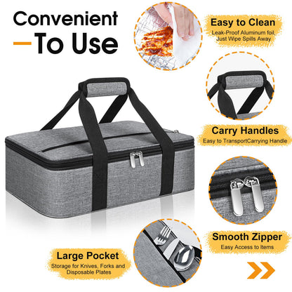 MIAOJIE Insulated Casserole Carrier, Portable Casserole Carrier for Hot or Cold Food Lunch Tote Warmer or Cooler Bag, Lasagna Lunch Bag for Potluck Parties- Fits 9" x 13" Baking Dish-Grey