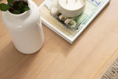 Kate and Laurel Eastmont Rectangle Wood Coffee Table; 46 x 22 x 17; Light Natural; Large Mid-Century Wooden Living Room Table with Stylish Tapered Legs and Adjustable Feet
