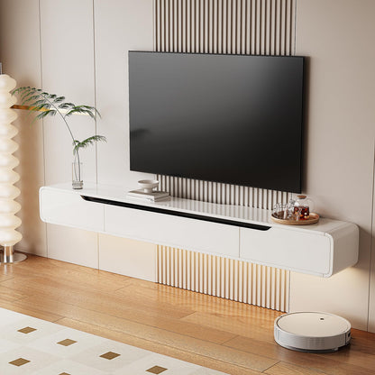 FurniNova High Gloss Floating TV Stand with 3 Doors,47'' Wall Mounted TV Cabinet,Under TV Console,Floating Media Shelft for Bedroom Living Room(White)