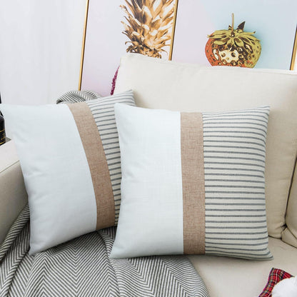 18x18, Set 2, JASEN Farmhouse Pillow Covers Modern Accent Square Throw Pillow Covers of Grey and Beige Striped