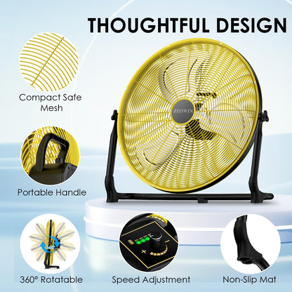 ZIZIWIN 20" Large Battery Fan, Portable Battery Operated Floor Fan, Rechargeable Cordless Camping Fan for Outside, 360° Tilt, USB Output, Wireless, for Home Outdoor Gazebo Office Garage Outside Gym