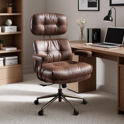 Home Office Chair,Ergonomic Computer Chair with Lumbar Support Adjustable Height,Mid-Century Modern Office Chair with Rolling Swivel Chair for Home Office Game Study(Suede Leather Chair,Dark Brown)