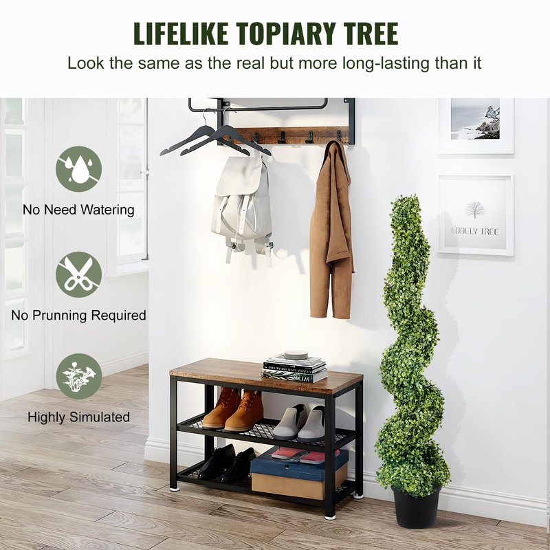 VEVOR Artificial Boxwood Spiral Topiary Trees, 4ft Tall (2 Pieces) Faux Plant Outdoor, All-Year Green Fake Plant with Replaceable Leaves for Decorative/Indoor/Porch/Garden