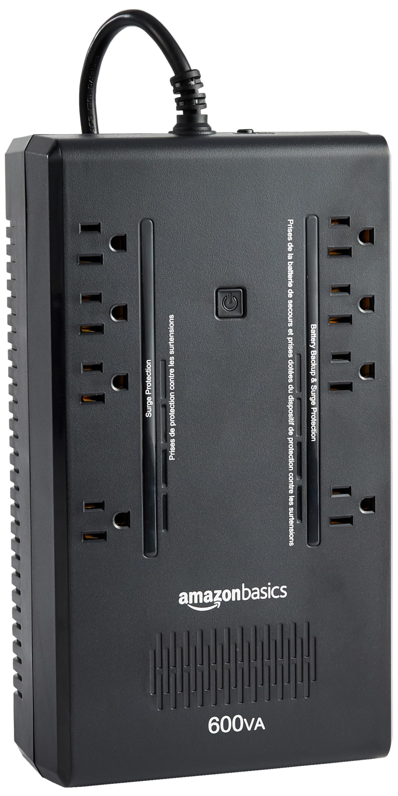 Amazon Basics UPS Battery Backup & Surge Protector 600VA/360W, 8 Outlets, Standby Uninterruptible Power Supply, for Power Outage Protection, Compact, Black
