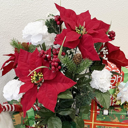 Admired By Nature 18 Stems Artificial Poinsettia Bouquet, Faux Velvet Christmas Flower for Home Decor
