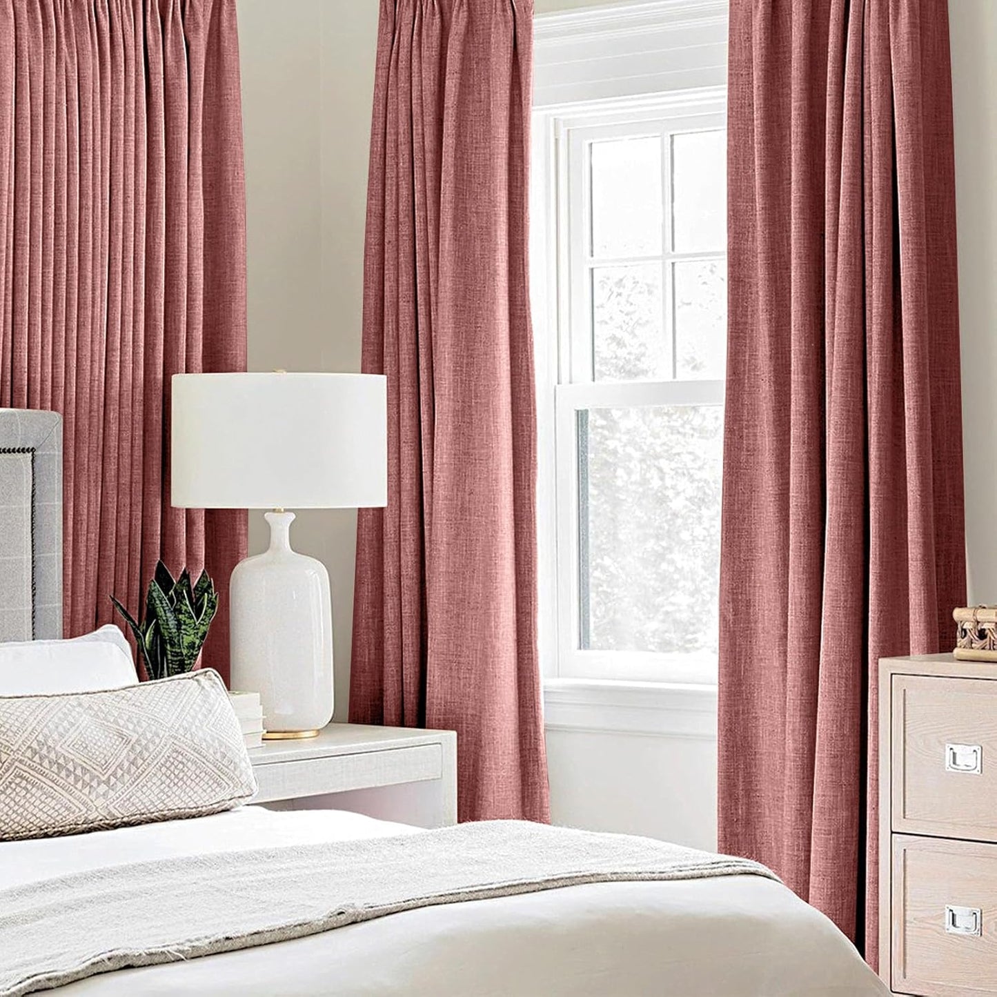 MIULEE Blackout Linen Textured Curtains - Thermal Insulated Room Darkening Drapes, Dusty Rose, 52 x 120 Inch (2 Panels)