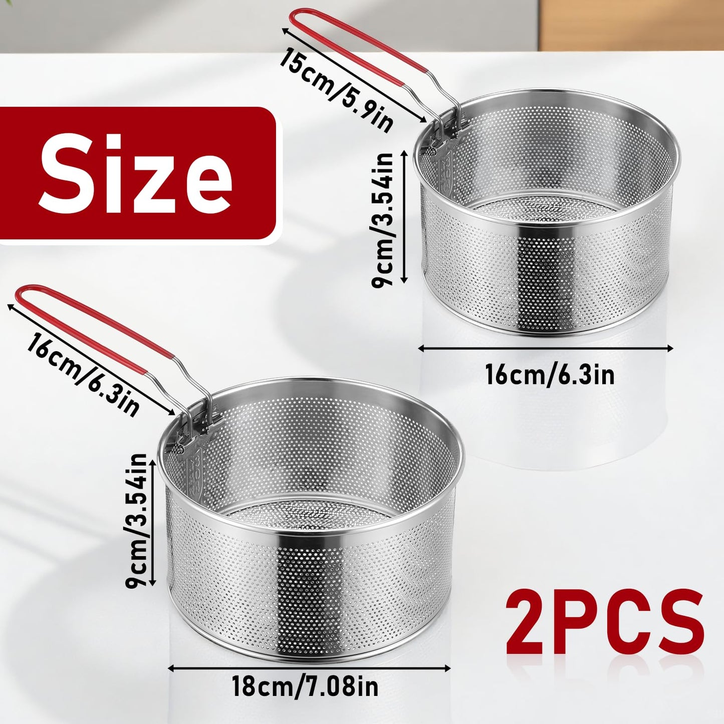 2 Packs Pasta Strainer with Removable Handle Stainless Steel Spaghetti Noodle Strainer Deep-Frying Food Filter Basket Pasta Mesh Drainer for Home Restaurant Washing Draining Boiling Steaming