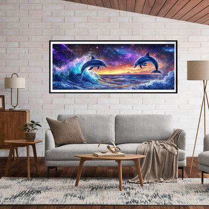 Yomiie Large 5D Diamond Art Kits for Adults, Dolphins Diamond Painting Art Landscape DIY Full Round Drill Kits, Embroidery Rhinestone Diamond Crystal Craft Canvas Home Wall Decor 31.5x11.81 inch