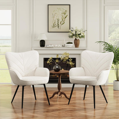 MALOL Mid-Century Sherpa Upholstered Accent Chair, Cozy Armchair with Curved Backrest, Sturdy Metal Legs, Soft Fabric Chair for Living Room, Bedroom & Reading Area,Beige