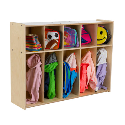 RRI Goods 5-Section Coat Locker with Cubbies, Wooden Backpack Storage Organizer with Coat Hooks and Cubby Storage Organizer Cubes for Kids, Daycare, Classroom