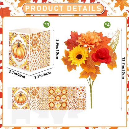 Pzhgoct Thanksgiving Centerpices for Tables Thanksgiving Table Decor with Artificial Flowers Set for Autumn Fall Office Home Farmhouse Harvest Holiday Party Centerpieces Decor (4 Sets)