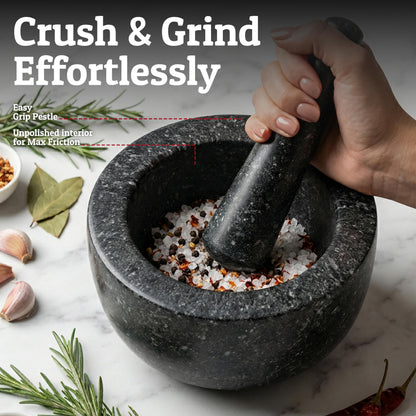 Priority Chef Heavy Duty Large 2 Cup Mortar and Pestle Set,100% Granite, Non Slip Base, Make Fresh Guacamole, Salsa, Pesto, Stone Grinder Bowl, Herb Crusher, Spice Grinder, 6.3 Inch Size, Black
