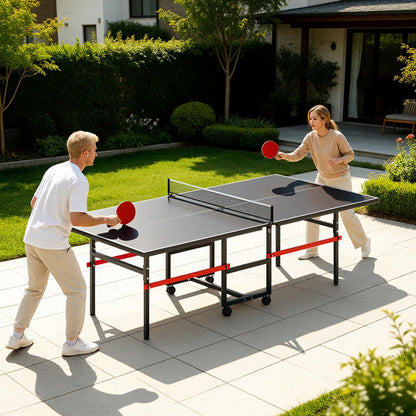 8FT Table Tennis Table with Net, Indoor/Outdoor Professional Ping Pong Table for Kids Adults, Folding Ping Pong Table, Complete Set with Paddles and Balls, School Playground Game Table (Black)