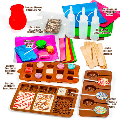 GirlZone Little Choco Delights Maker Kit, Chocolate Making Set for Kids with Candy Bar Molds, Lolly Sticks & Wrappers, Fun Creative Activity, Birthday Gift for Girls Ages 8+