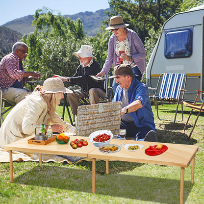 Zupemo 80"x28" Boho Wooden Picnic Table, Portable Outdoor Low Picnic Table with Adjustable Legs 13" & 16" for Floor Seating, Beach, Camping, BBQ, Backyard, 80x28in