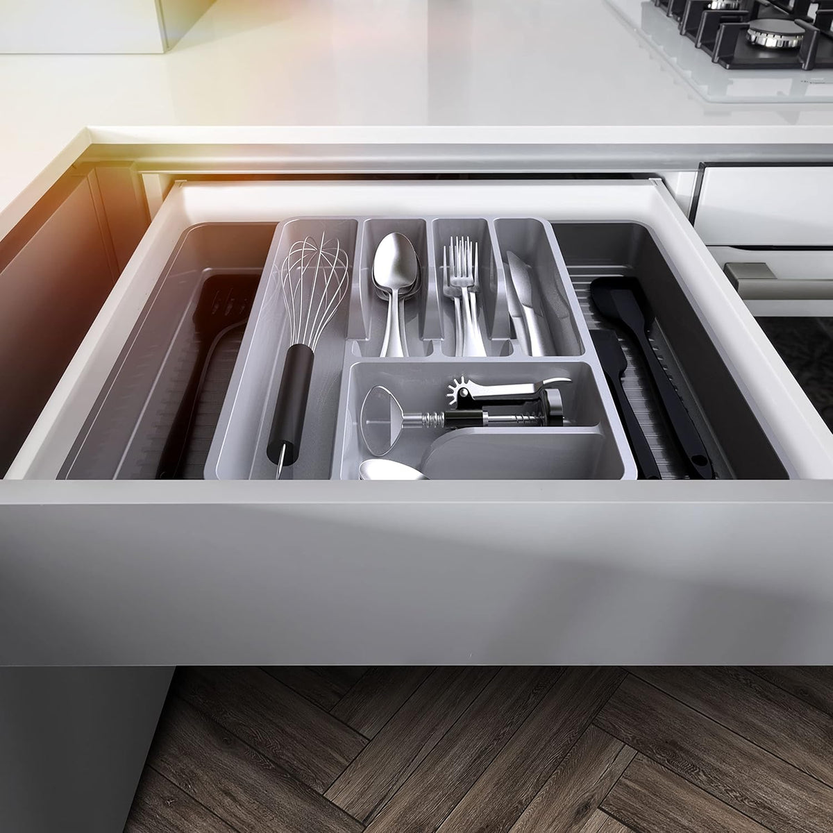 Mueller Flatware Kitchen Drawer Organizer, 19.7" x 15", Heavy-Duty Silverware Tray with 6 Compartments