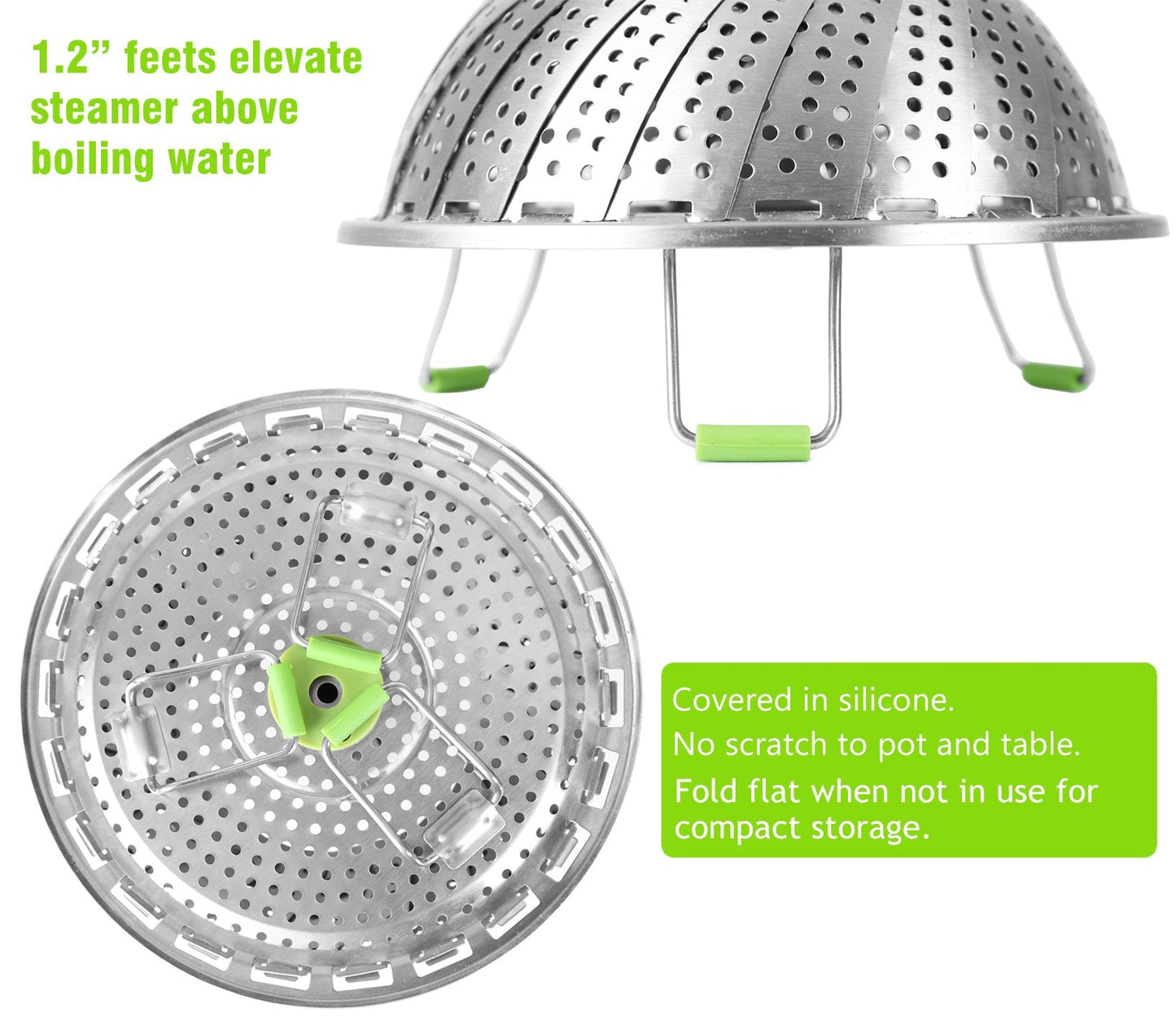 Consevisen Vegetable Steamer Basket for Cooking Food, Stainless Steel Veggie Steam Basket for Pot, Folding Expandable Steaming Insert with Extendable Handle Fits Various Size Pot, 7.1" to 11"