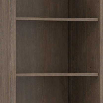 SIMPLIHOME Ela Bookcase - 72 inch Tall 5-Shelf Solid Wood Bookshelf in Smoky Brown, Transitional Storage for Living Room, Study Room or Office with Open Design and Sleek Panel Detailing