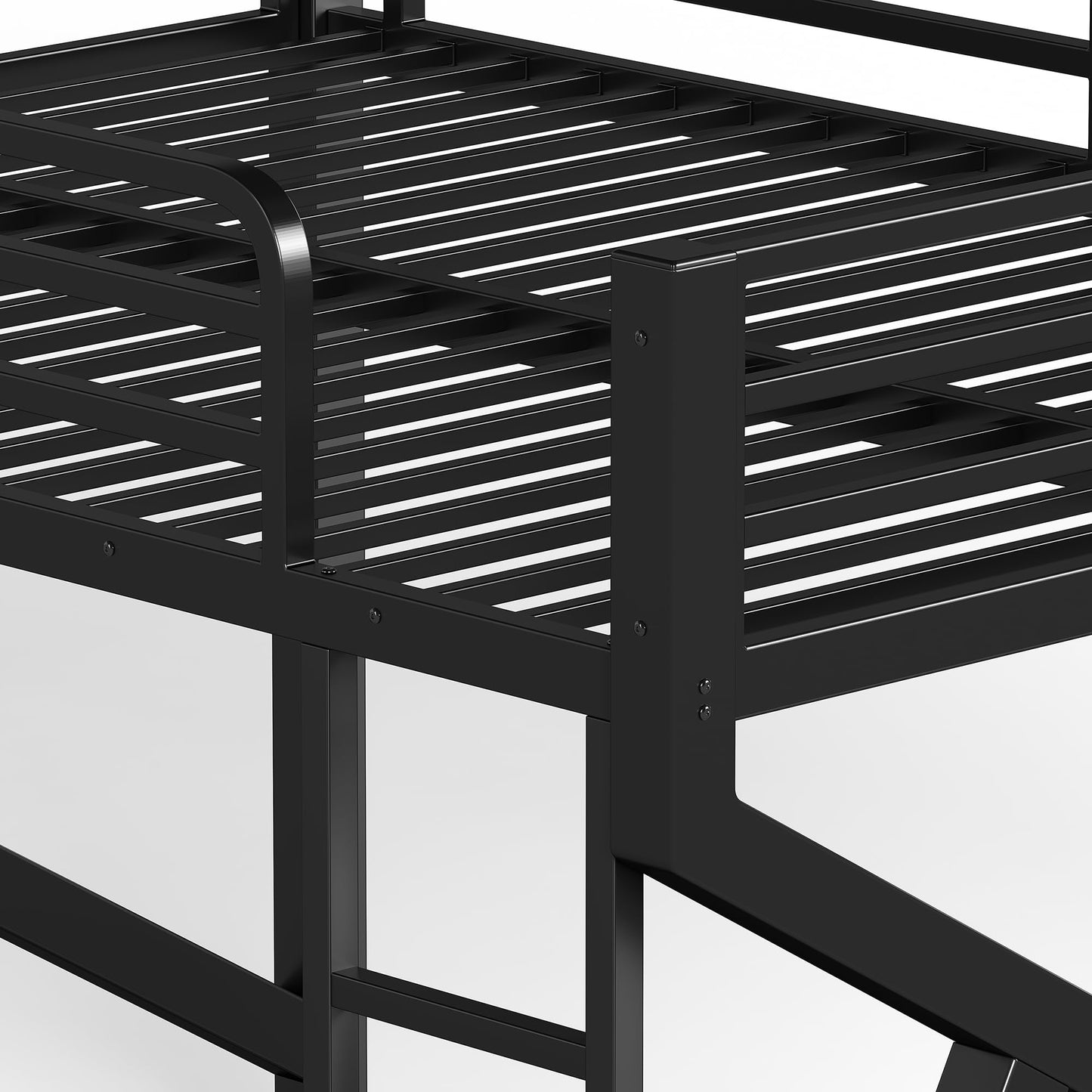 Bellemave Queen Over Queen Metal Bunk Bed,Low Profile Floor Bunk Bed Frame with Angled Ladder, Heavy Duty & Noise-Free Design for Kids, Teens & Adults, Black