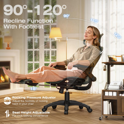 ELABEST X100 Ergonomic Mesh Office Chair with Footrest, Big and Tall Hone Desk Chair with 5D Flip-Up Arms, Adjustable 3D Lumbar Support,Gaming & Executive Computer Chairs