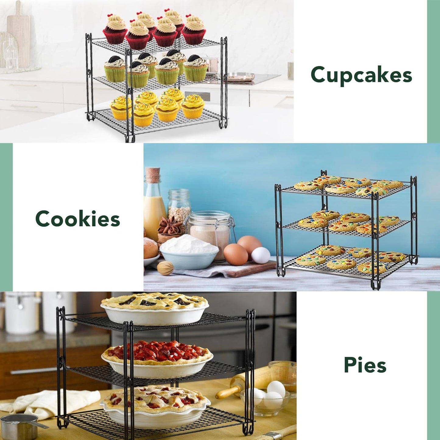 Nifty 3-Tier Cooling Rack – Collapsible Kitchen Countertop Organizer, Non-Stick Coating, Dishwasher Safe for Baking