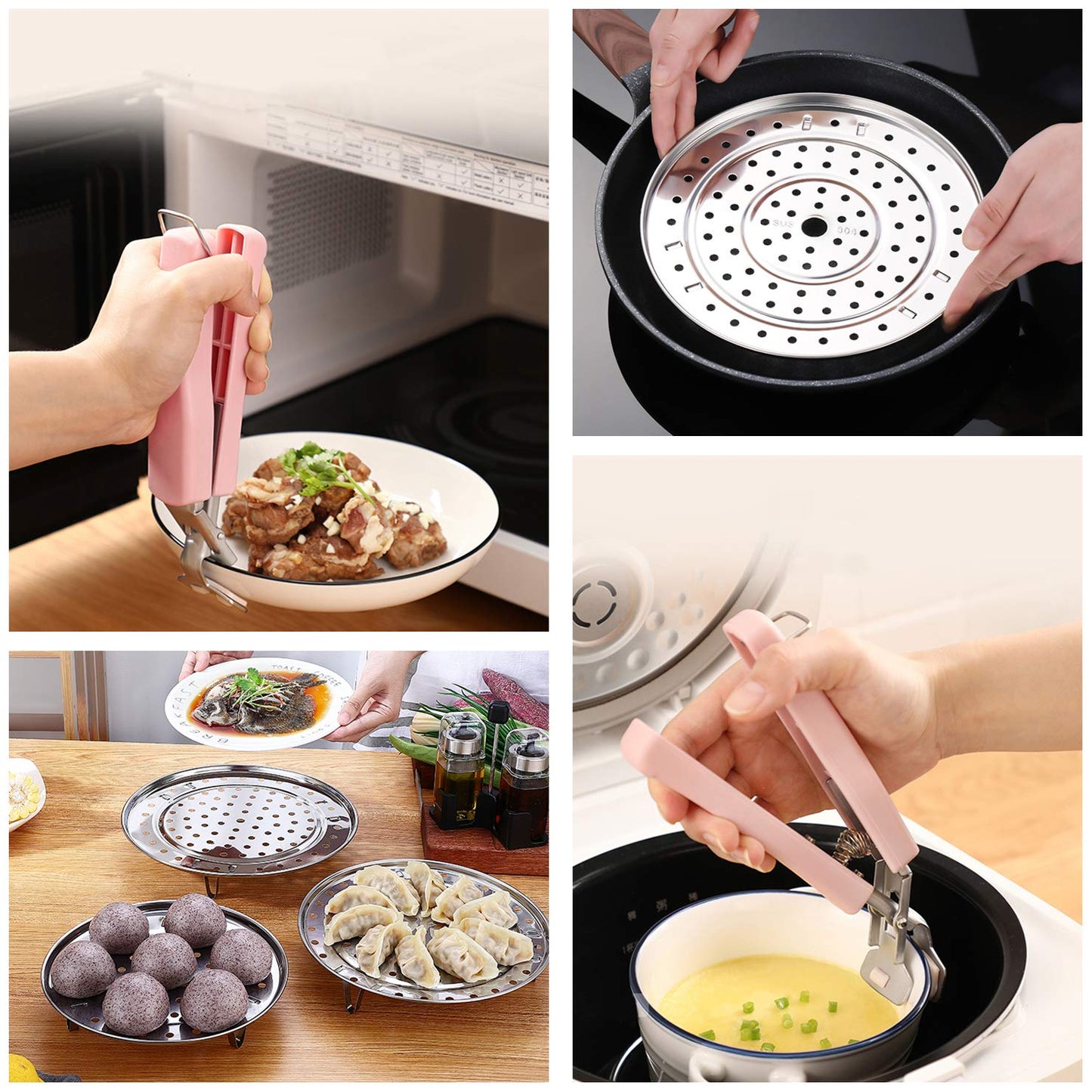 5 Pack Stainless Steel Cooking Steamer Rack with Detachable Legs for Baking Cooking, Steaming (7" 8" 8.8" 9.5" 10.2'')
