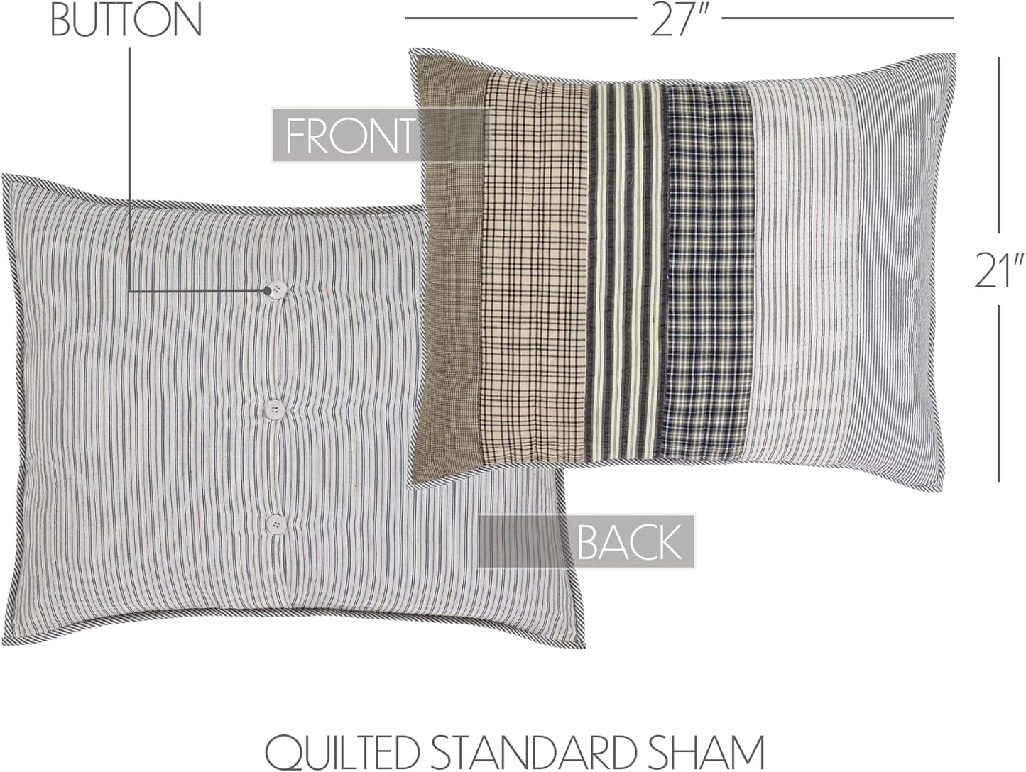VHC Brands Ashmont Bedding Accessory Pillow Cover Sham for Farmhouse Decor (Standard).