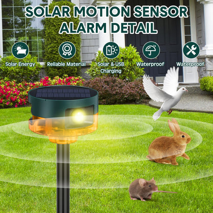 Qualirey 4 Pack Solar Outdoor Motion Sensor Alarm-Dog Barking&Gunshot Sound Support Recording Animal Deterrent for Home Security, 13 Kinds of Sounds (Yellow)