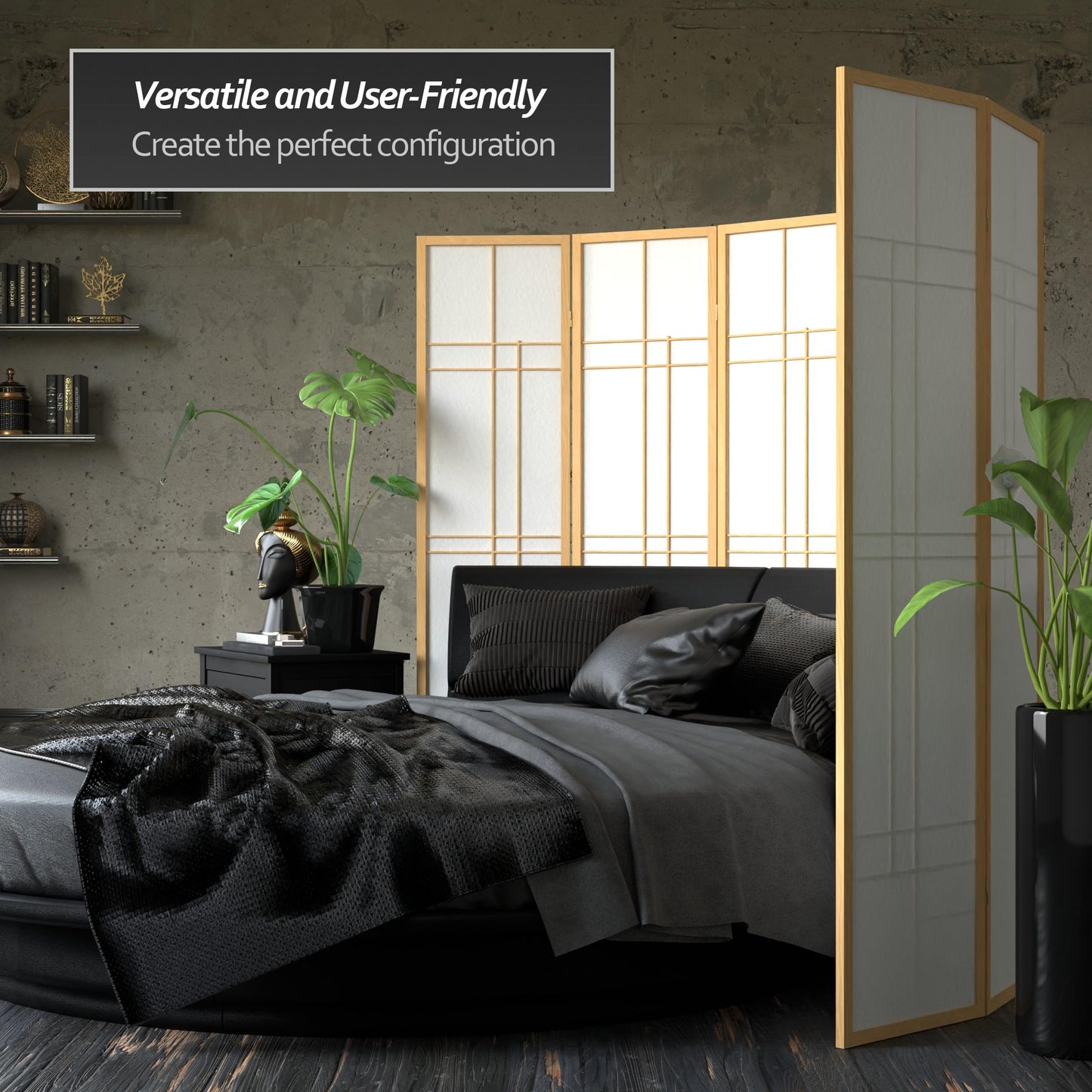 Red Lantern 6 ft. Tall Eudes Shoji Screen - Natural - 5 Panels