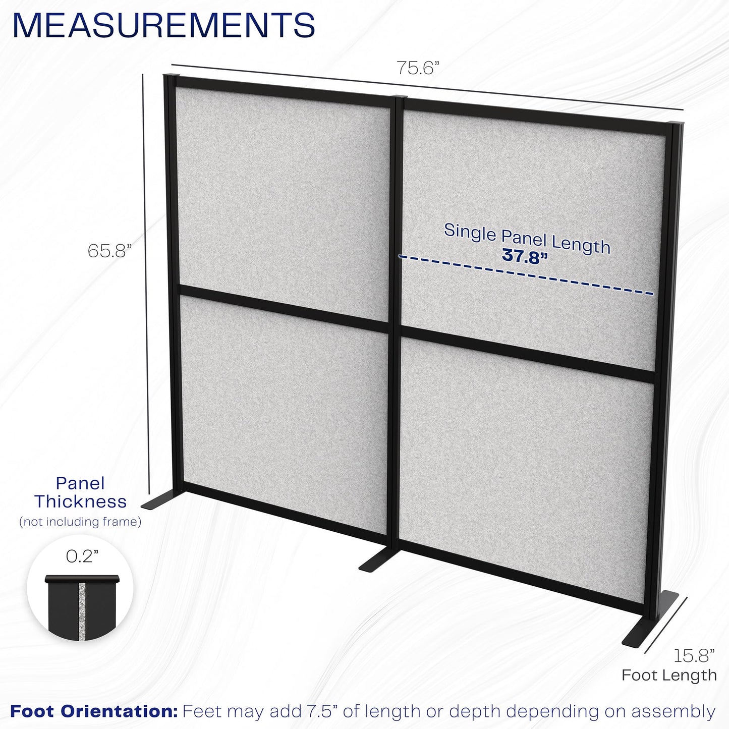 VIVO Modular Wall System, 2 PET Panels, Modern Professional Office Cubicle Dividers, Freestanding Privacy-Screen, 66 inches High, Light Gray, Black Frame, PP-MWS63B