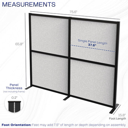 VIVO Modular Wall System, 2 PET Panels, Modern Professional Office Cubicle Dividers, Freestanding Privacy-Screen, 66 inches High, Light Gray, Black Frame, PP-MWS63B
