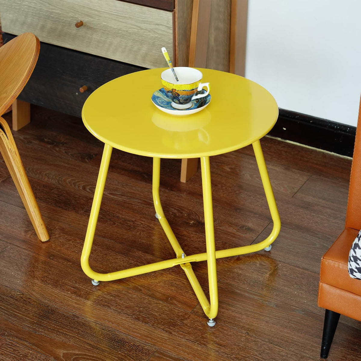 17.5 Elevon E-Coated Steel Side Table Weather Resistant Outdoor Round End Table Accent Table for Bistro Balcony
