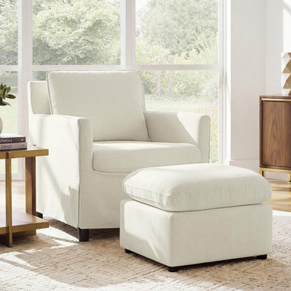 Upholstered Barrel Accent Chair with Storage Ottoman,Modern Armchair with Washable Slipcover for Living Room, Bedroom,Reading Spaces,Office,Cream White