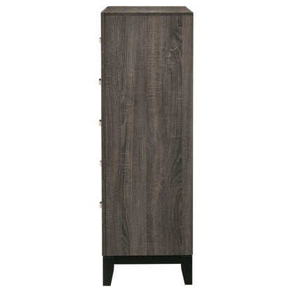 Coaster Home Furnishings - Watson - Wood - 5-Drawer Chest with Groove-Detailed Fronts, Black Legs, and Nickel Pulls - Bedroom - Gray Oak - 212425