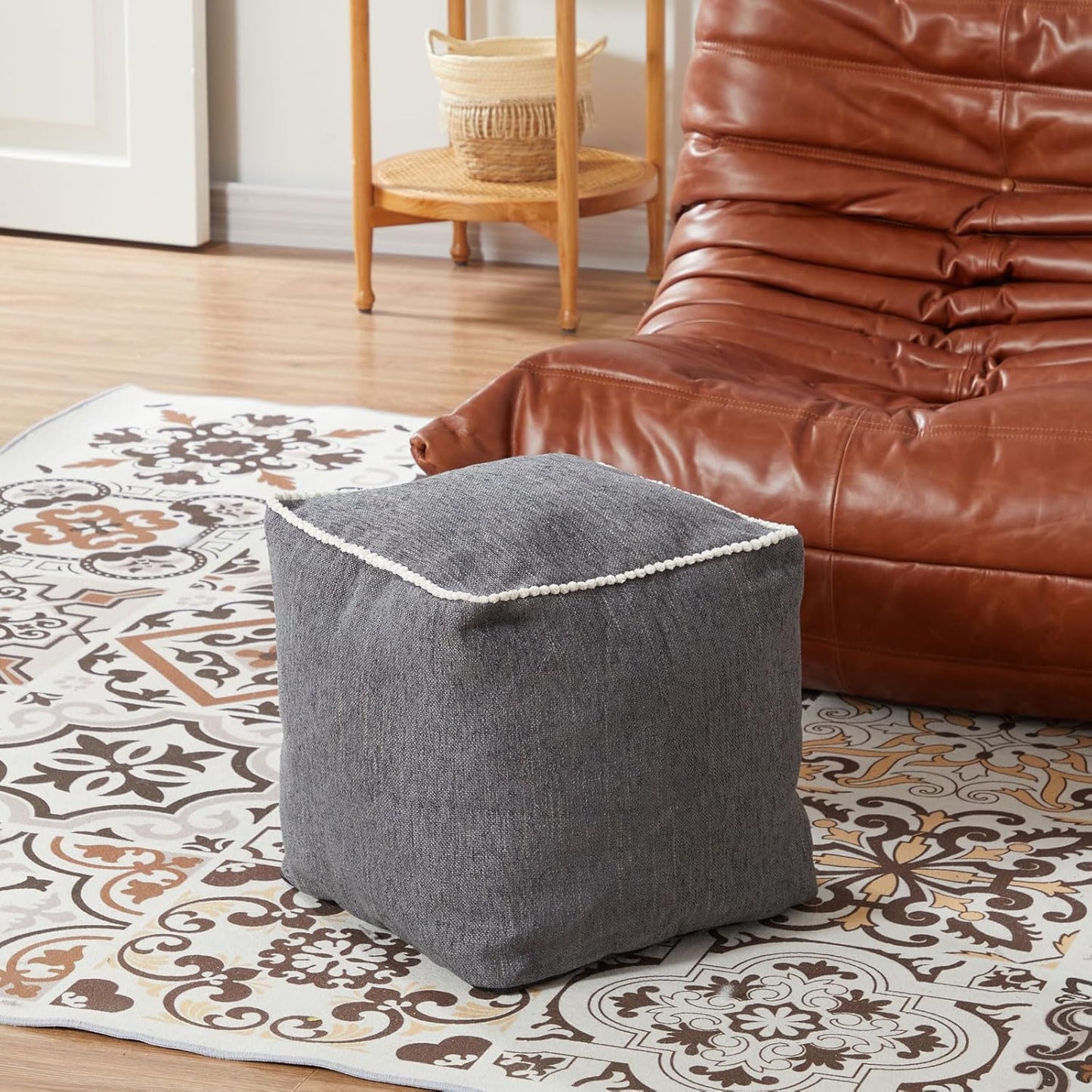 45x45 Louis Donn Unstuffed Square Pouf Ottoman Cover Footstool for Storage Washable Small Bean Bag Cotton and Linen