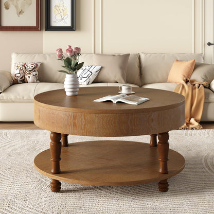 Hayzz Round Coffee Table with Storage 31.5 Inch, Modern Lift Top Accent Coffee Table with Hidden Compartment & Lower Shelf, Adjustable Leveling Feet, Easy Assembly for Living Room, Walnut Brown