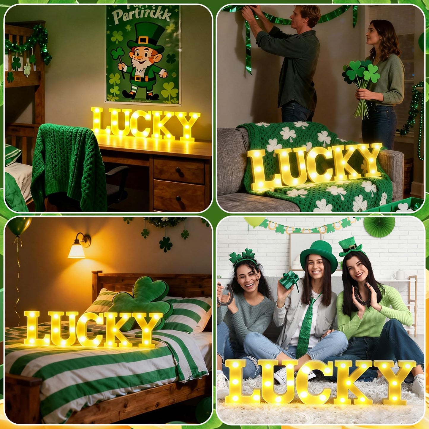 5 PCS Lucky Marquee Light Up Letters St Patricks Day Lucky LED Letter Number Light Sign Centerpieces for Home Table Decor St. Patrick's Day Decoration Saint Patty's Party Night Lamp Banquet Props