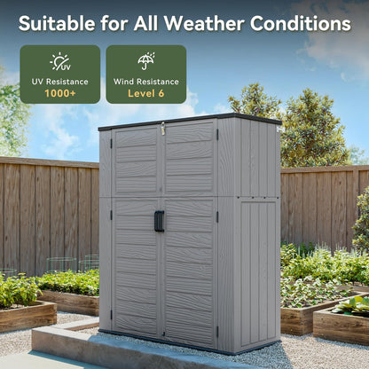AOXUN Horizontal Storage Sheds 61 Cu.ft, HDPE Outdoor Storage Box 160 Gallon, Waterproof Lockable Resin Deck Box with Spring-Assisted Lid, Patio Storage for Garden, Pool, Cushions, Tools, Grey